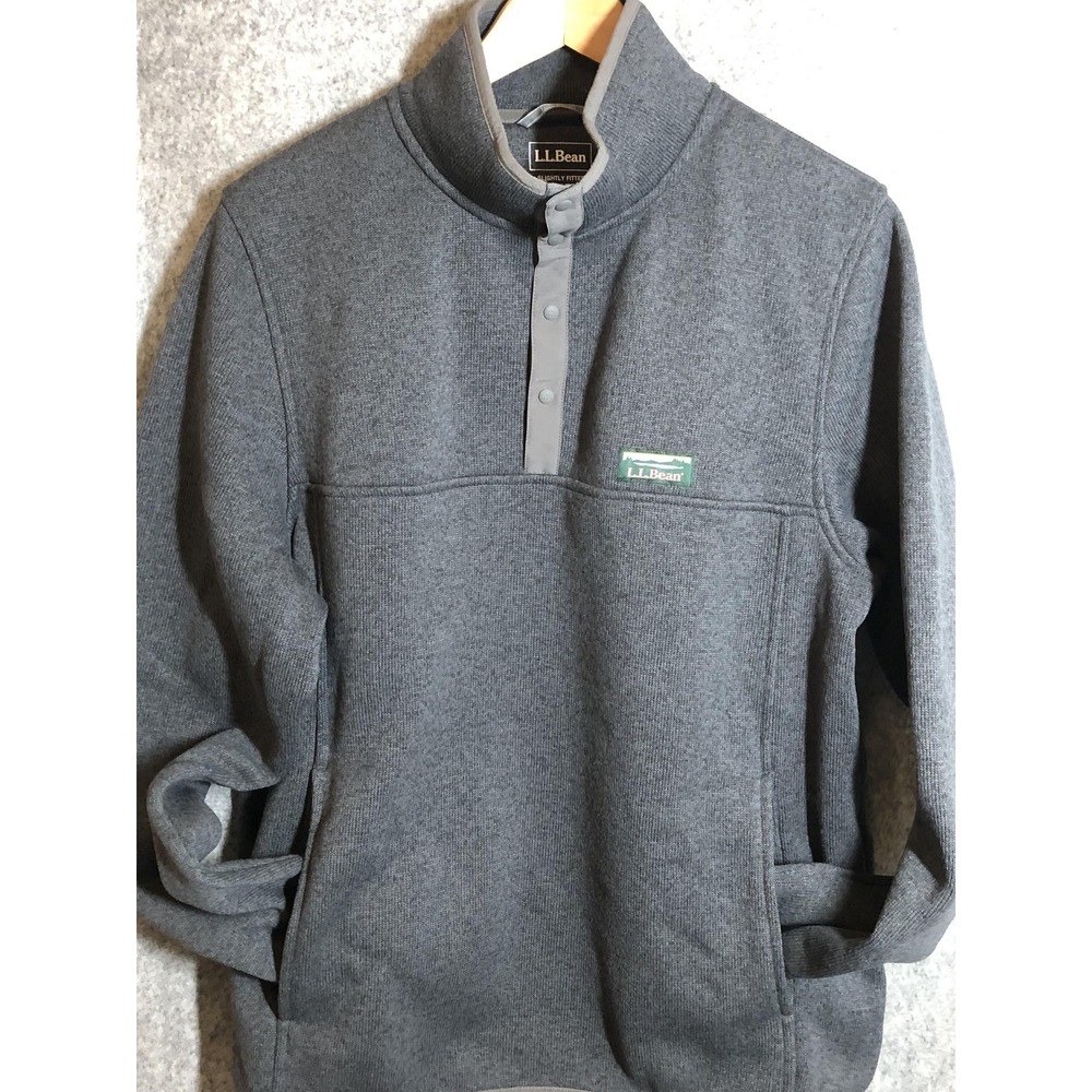 L.L.Bean Sweater Fleece Pullover Mens Medium Gray Quarter Snap Mock Neck Knit